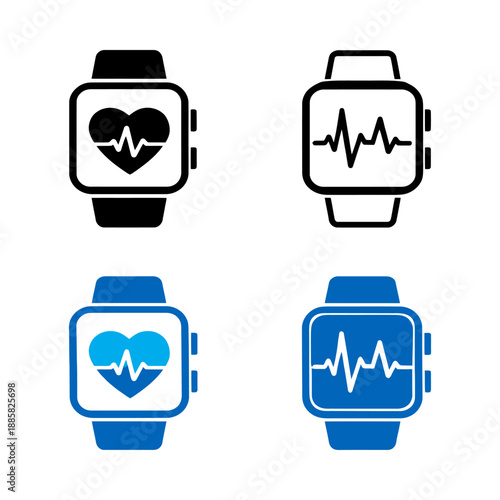 Modern smartwatch icon set featuring heart rate monitors for health and fitness apps
