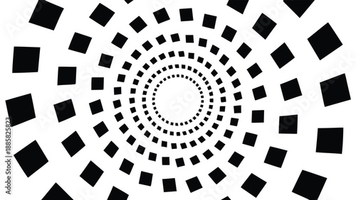 Black Square Tunnel Illusion with White Background and Circular Motion abstract black and white