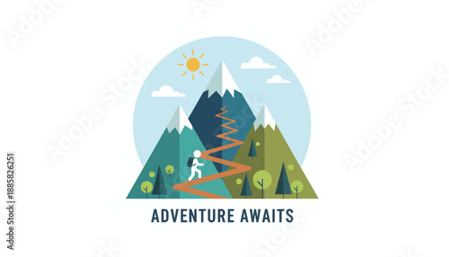 Adventure Awaits Mountain Hiking Illustration