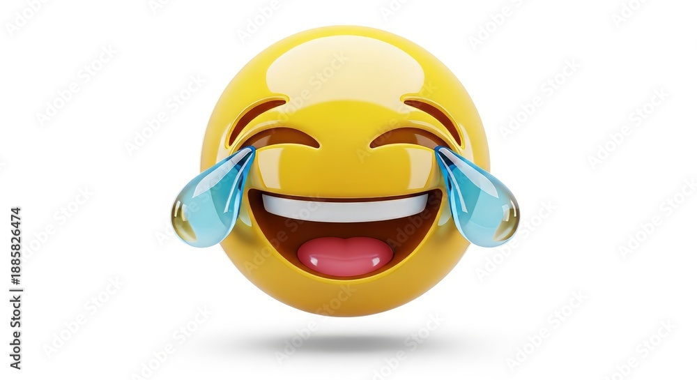 Obraz premium Laughing emoji with tears of joy on white background