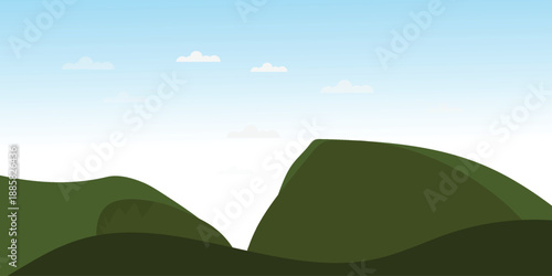 Creative green hills and blue sky background landscape with Clouds, vector illustration design