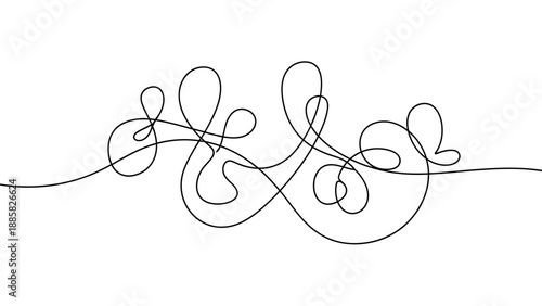Abstract Continuous One-Line Drawing of Tangled Heart Shape on Isolated White Background