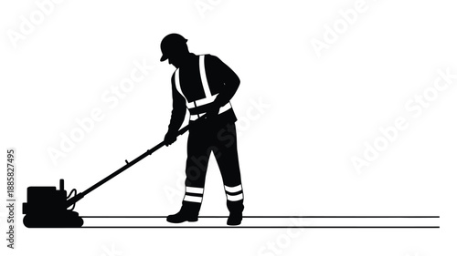 a worker sweeping the floor black and white illustration silhouette