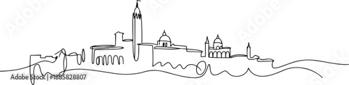 Single continuous line drawing Bergamo city skyline, Italy. Historical town landscape in world. Best holiday destination wall decor. one line Icon drawing