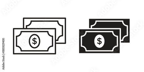 Cash icon elements. A modern flat and line icons set