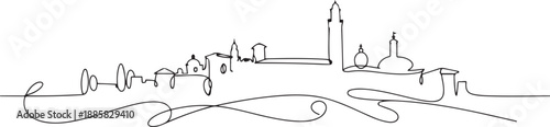 Single continuous line drawing Bergamo city skyline, Italy. Historical town landscape in world. Best holiday destination wall decor. one line Icon drawing