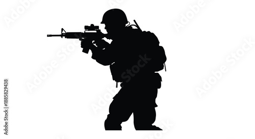 Silhouette of a soldier aiming a rifle a stark representation of military readiness and defense