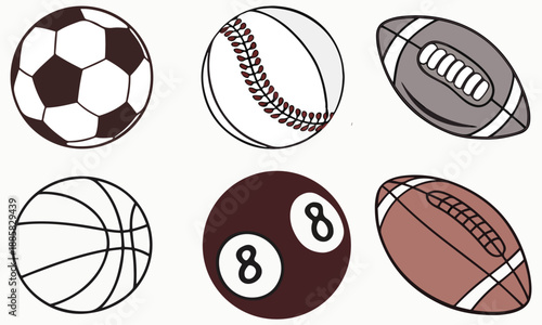 Sports Ball Clipart Collection – Soccer, Baseball, Football, Basketball, Volleyball & Pool Ball Illustrations .