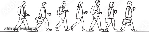 Single continuous line drawing of group urban commuters walking pass over and over again on city street go to the office. Urban commuter workers concept. one line Icon drawing