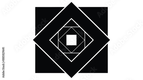 Geometric abstract pattern with nested squares and diamonds in black and white shape