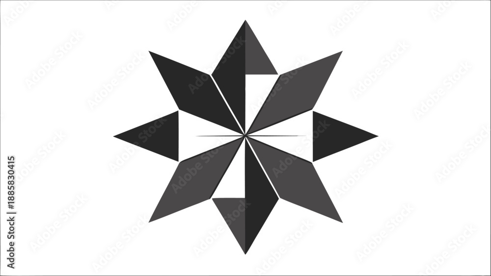 Obraz premium Geometric Eight- Pointed Star Symbol in Shades of Gray on White Background abstract