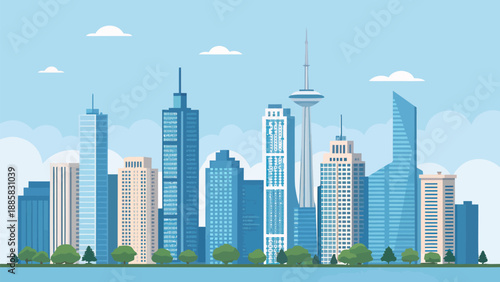Modern cityscape with sleek skyscrapers and urban landscape