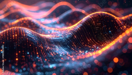 Vibrant digital waves: Captivating visualization of dynamic, luminous waves. Reflecting technological innovation, energy, and data flow.