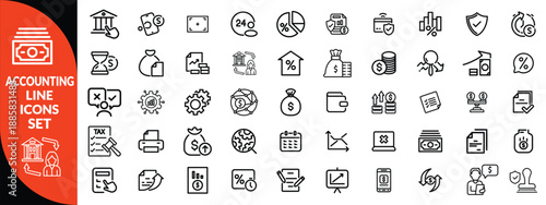 Accounting and taxes line icons collection. Big UI icon set in a flat design. Thin outline icons pack.  icon set design .