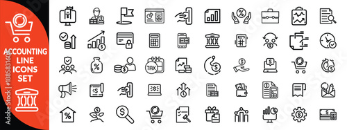 Accounting and taxes line icons collection. Big UI icon set in a flat design. Thin outline icons pack.  icon set design .