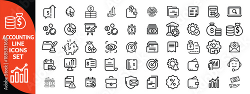 Accounting and taxes line icons collection. Big UI icon set in a flat design. Thin outline icons pack.  icon set design .