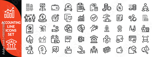 Accounting and taxes line icons collection. Big UI icon set in a flat design. Thin outline icons pack.  icon set design .