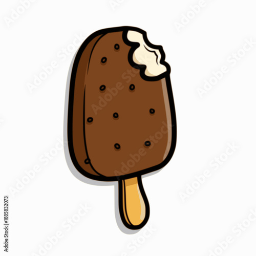Delicious chocolate ice cream bar with bite taken out