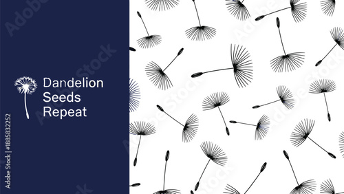 Black outline pattern of minimalist dandelion seeds