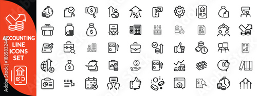 Accounting and taxes line icons collection. Big UI icon set in a flat design. Thin outline icons pack.  icon set design .