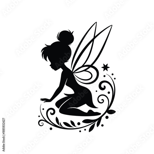 Enchanting fairy silhouette with swirling ornaments and stars magical fantasy creature