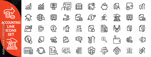 Accounting and taxes line icons collection. Big UI icon set in a flat design. Thin outline icons pack.  icon set design .