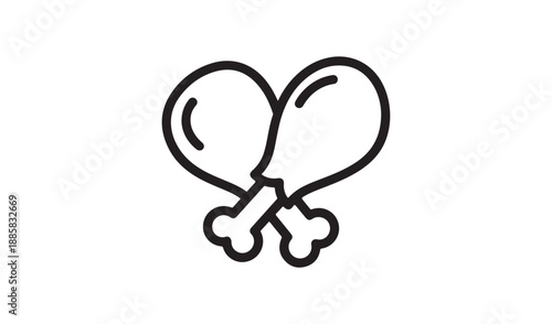 Two crossed chicken drumstick icons in outline style, a fun symbol for food and dining