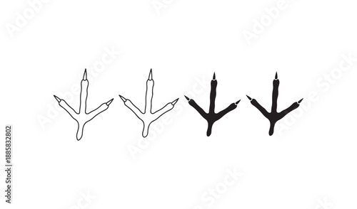 Collection of bird footprints, both outlined and solid black, showing tracks in nature