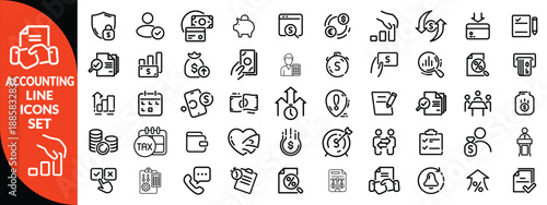 Accounting and taxes line icons collection. Big UI icon set in a flat design. Thin outline icons pack.  icon set design .