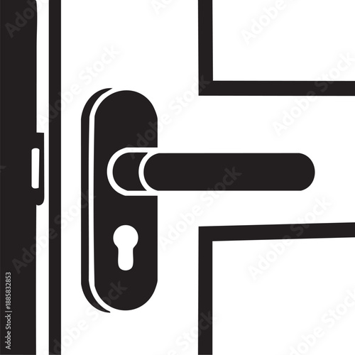 Black Silhouette Door Handle with Lock – Modern Door Knob Vector Illustration on White Background
