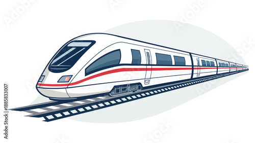 Modern bullet train speeding along railway tracks