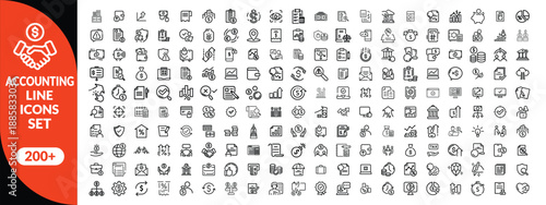 Accounting and taxes line icons collection. Big UI icon set in a flat design. Thin outline icons pack.  icon set design .