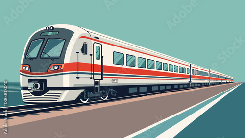 Modern train traveling on tracks at a station smoothly