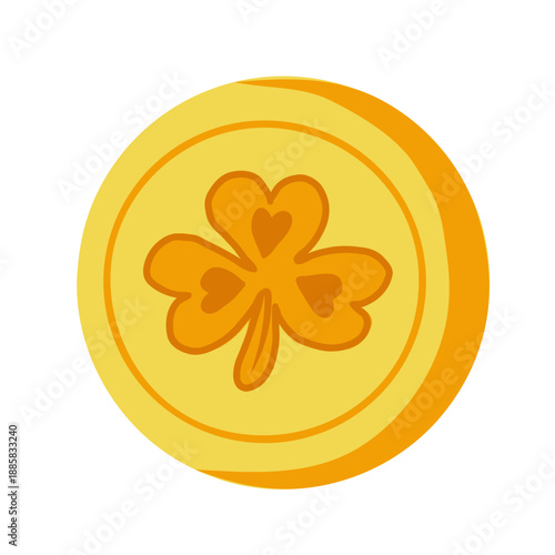 Golden coin wth four leaves clover. vector illustration. St.Patrick's Day icon.