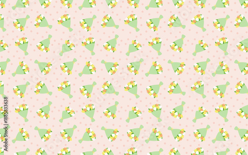 Floral pastel spring background with cute flower bouquets. Romantic botanical design for textile, wrapping paper, decor, and wedding invitations. Vector seamless pattern illustration.
