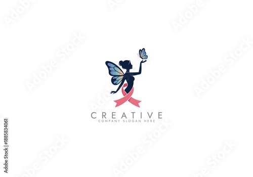 Breast Cancer Awareness Women  with Pink Ribbons logo vector design