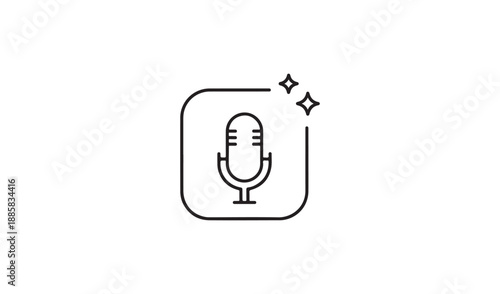 Stylized outline icon of a microphone with sparkles, representing audio recording or broadcasting