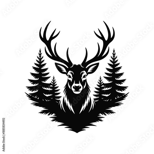Majestic stag with towering pine trees majestic stag with towering pine trees wildlife nature forest silhouette