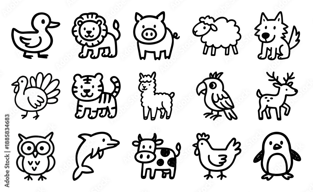 Obraz premium Cute animal outline illustrations
