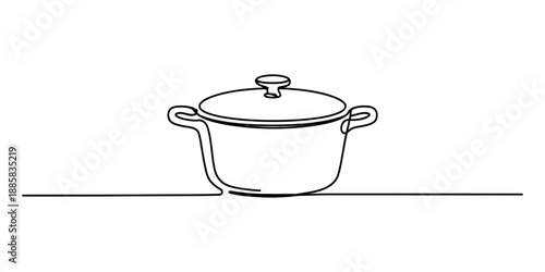 A minimalist continuous line drawing of a cooking pot with lid Vector, illustration