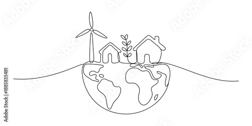 Eco-friendly living on earth with renewable energy and homes Vector, illustration