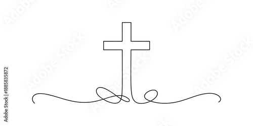 A minimalist continuous single line art illustration of a christian cross Vector, illustration