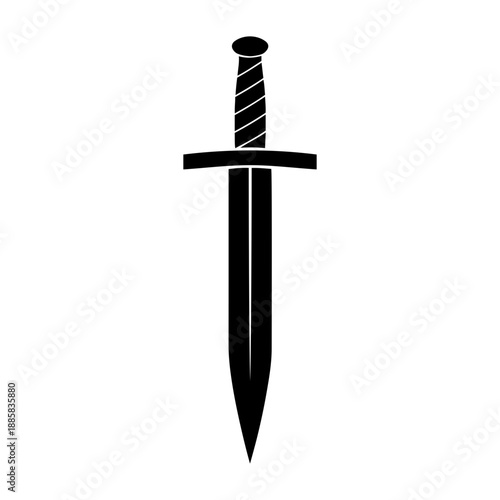 Black Medieval Sword Silhouette Icon Isolated on transparent Background for Gaming and Fantasy