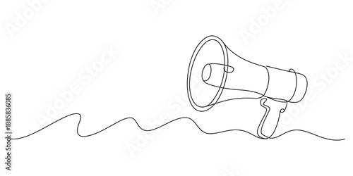 A minimalist single line drawing of a megaphone with sound wave elements Vector, illustration