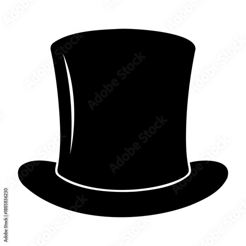 Minimalist black top hat silhouette vector symbol for magicians and high society fashion