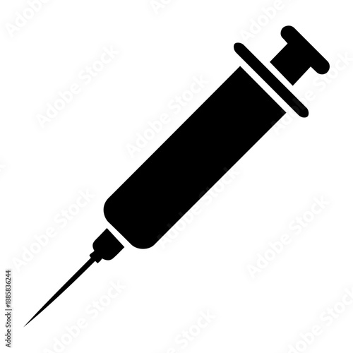 Black medical syringe silhouette icon isolated on transparent background for healthcare and vaccination