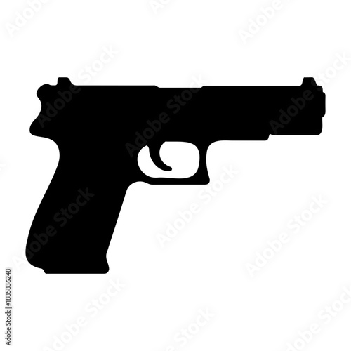 Black silhouette of a modern semi-automatic handgun isolated on a plain transparent background