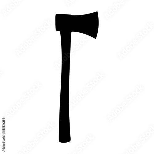 Single black silhouette of a woodcutting axe tool isolated on a transparent background