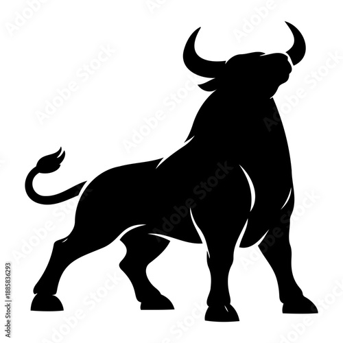 Powerful muscular bull silhouette representing strength and financial market success on transparent background