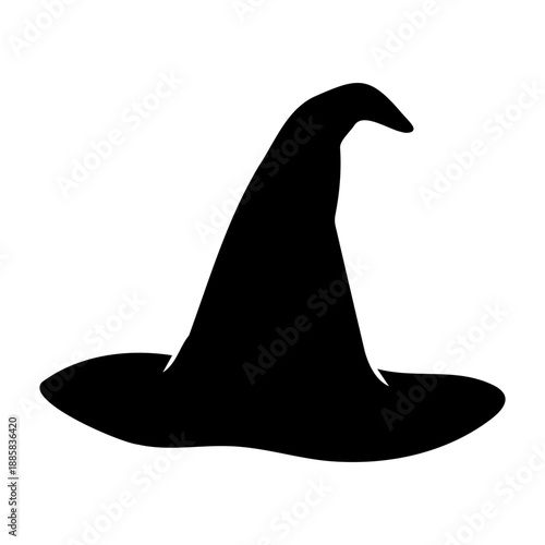 Black Pointed Witch Hat Silhouette Isolated on transparent Background for Halloween Magic Design